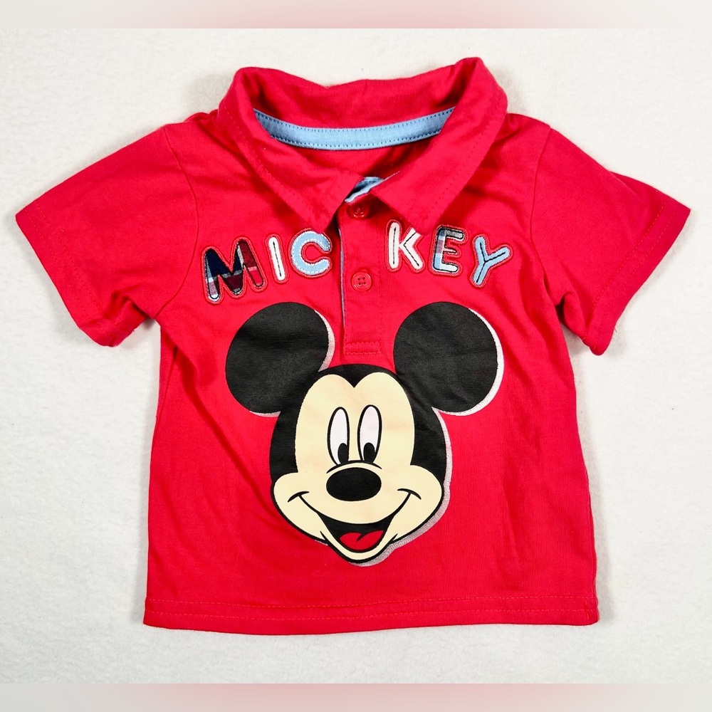 DISNEY BABY Mickey Mouse Red Short‎ Sleeve Polo Shirt Preppy Size 0-3M